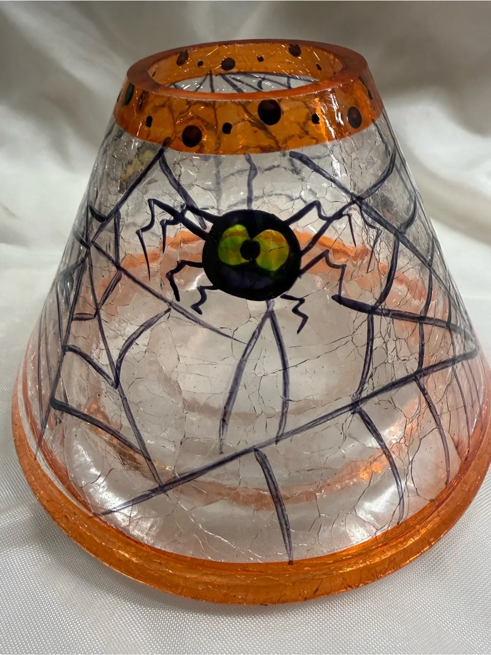 Hand-Painted Halloween Glass Votive Trio - Orange & Black Spider Webs